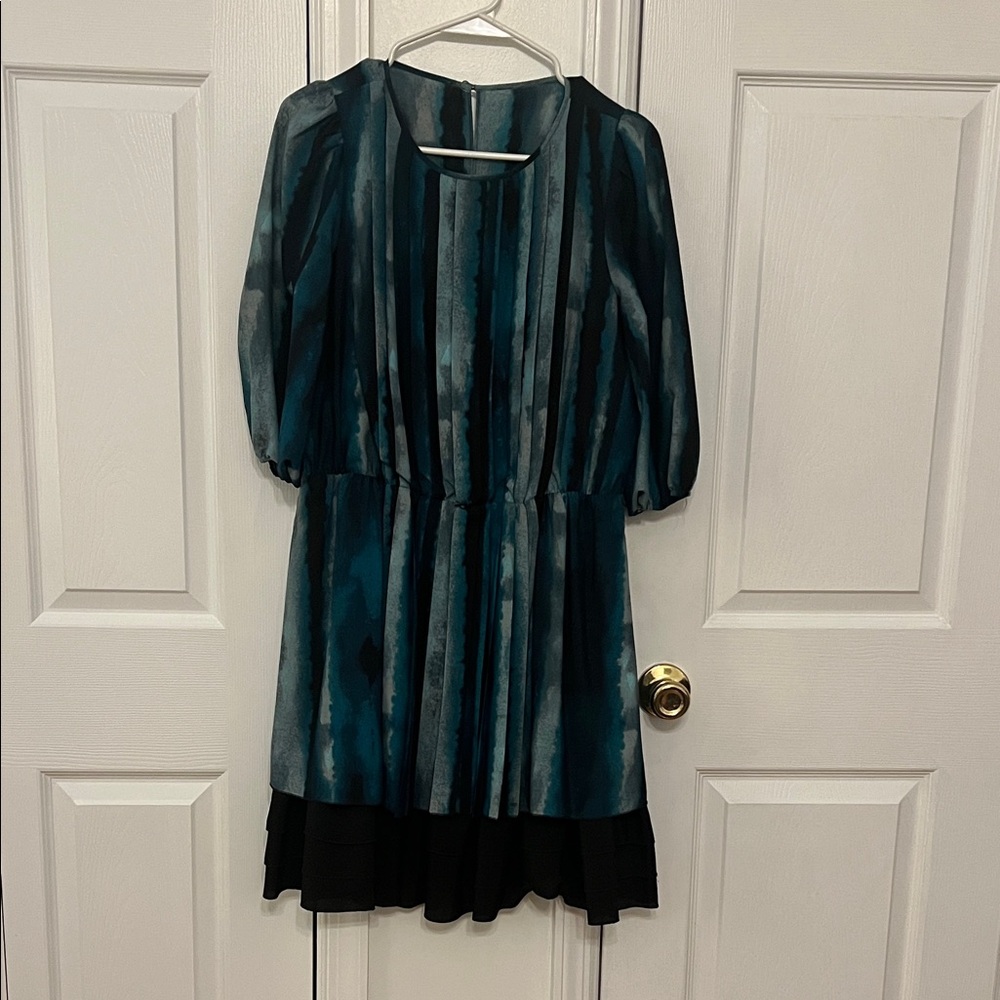 Black and teal Striped Midi Dress